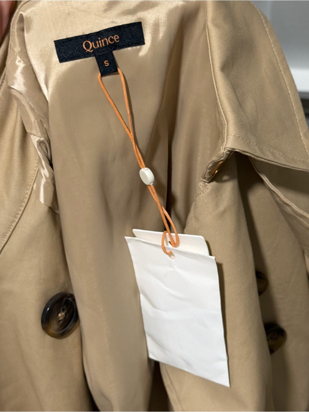 NWT QUINCE Comfort Stretch Long Trench Coat Double-Breasted Light Khaki 9553 - Picture 2 of 16